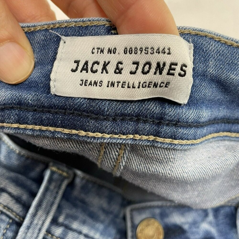 Jack Jones Slim Fit Tim Skinny Jeans Men Sz 33x32 Button Fly Moto Biker Classic - Picture 7 of 13